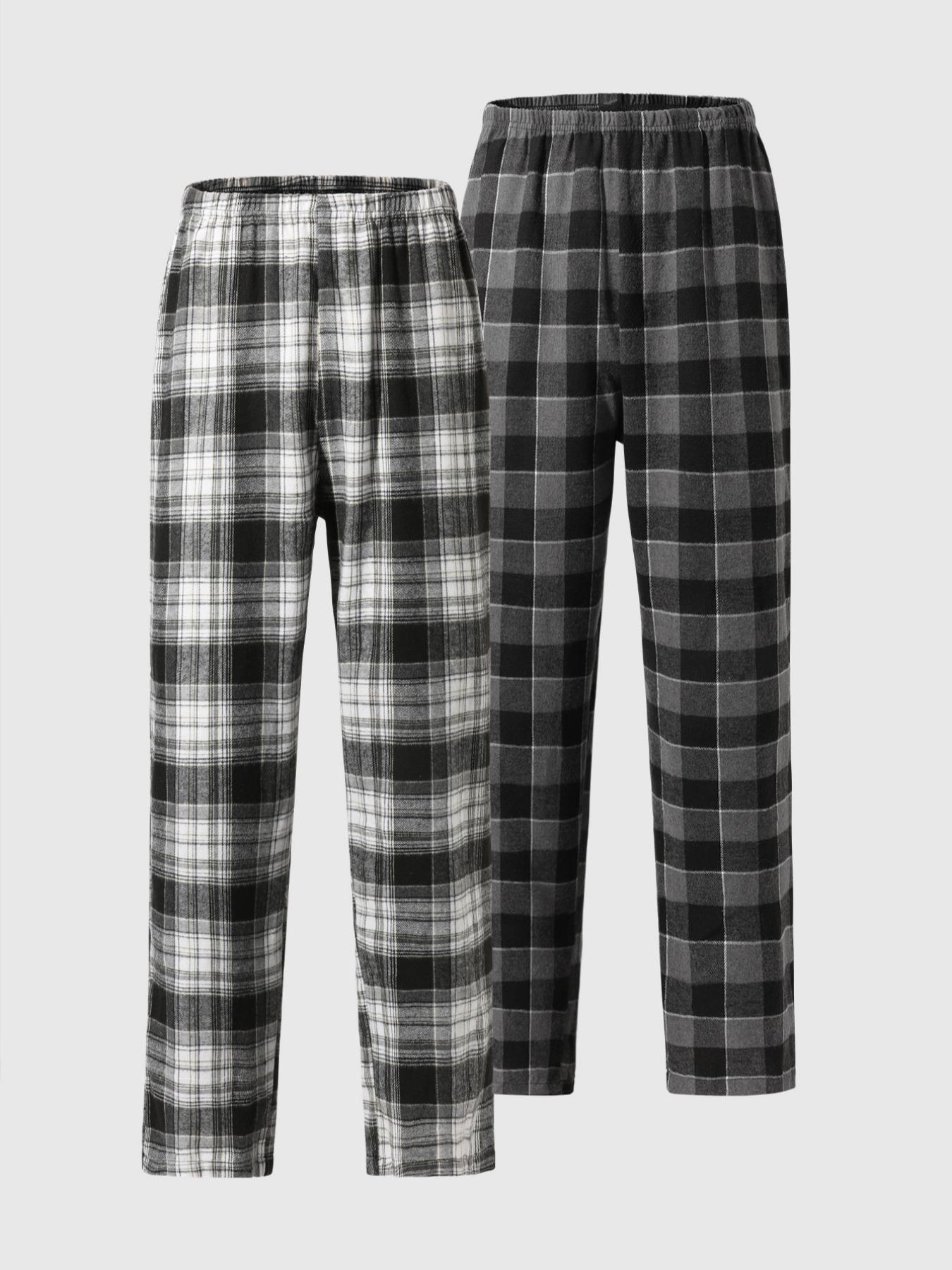 Men's 2pcs Plaid Print Elastic Waist Sleep Pants, Casual Comfy Loungewear Pants, Soft Breathable Sleep Bottoms for All Seasons