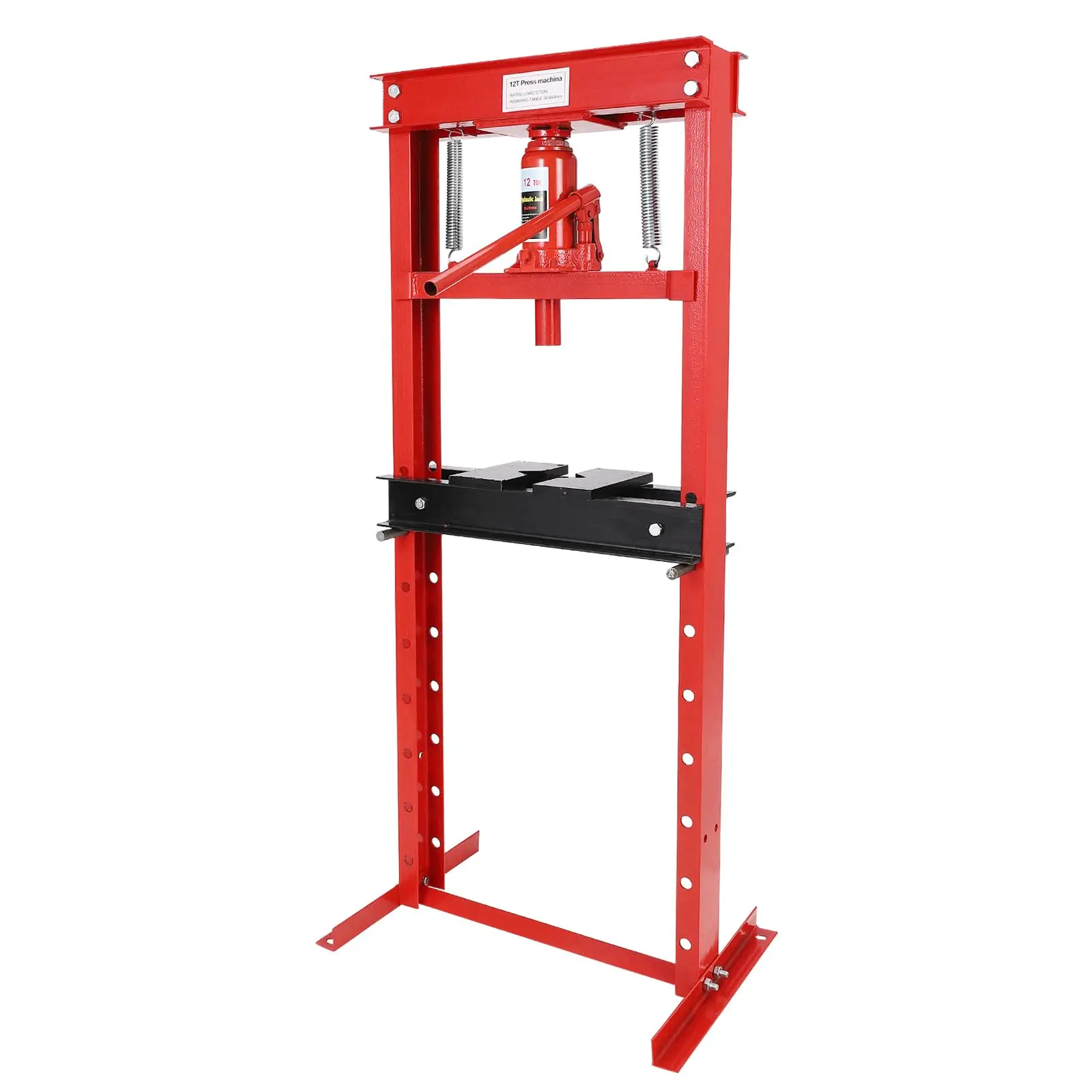 12 Ton H-Frame Benchtop Hydraulic Shop Press - Pneumatic Compatible, 2 Press Plates & Adjustable Height, Ideal for Garage & Workshop Red