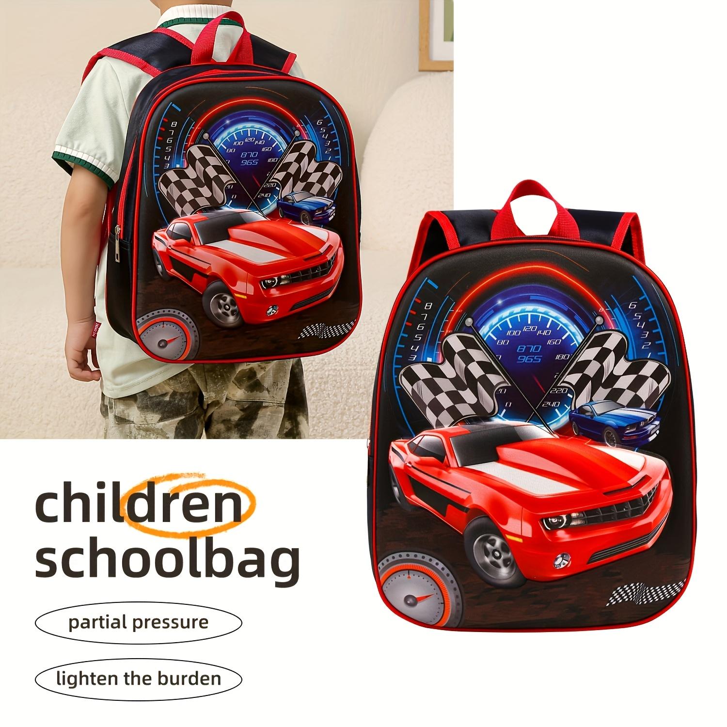 1pc Shiny Red Lightning Tim Dynamic Racing Car Shaped Kids Schoolbag Ergonomic Durable Oxford Fabric Square Design 3D Cartoon Patterns Adjustable Shoulder Straps Lightweight Spine protective Single compartment
