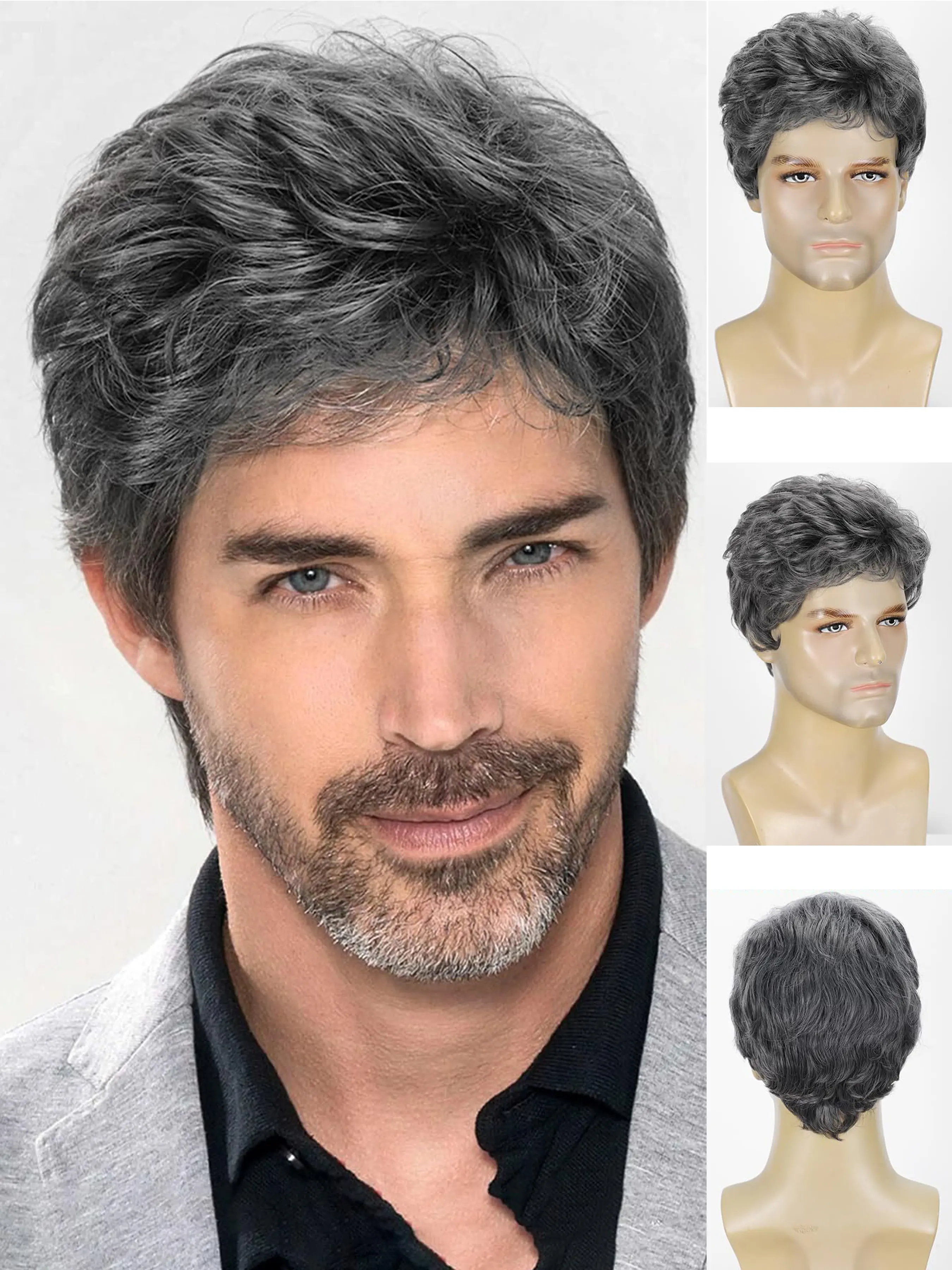 Men's Fashionable Natural Blend Short Curly 10-Inch Synthetic Fiber Wig, Side Bangs, Ideal for Daily Wear, Halloween, Dance Parties, Synthetic Curly Wigs