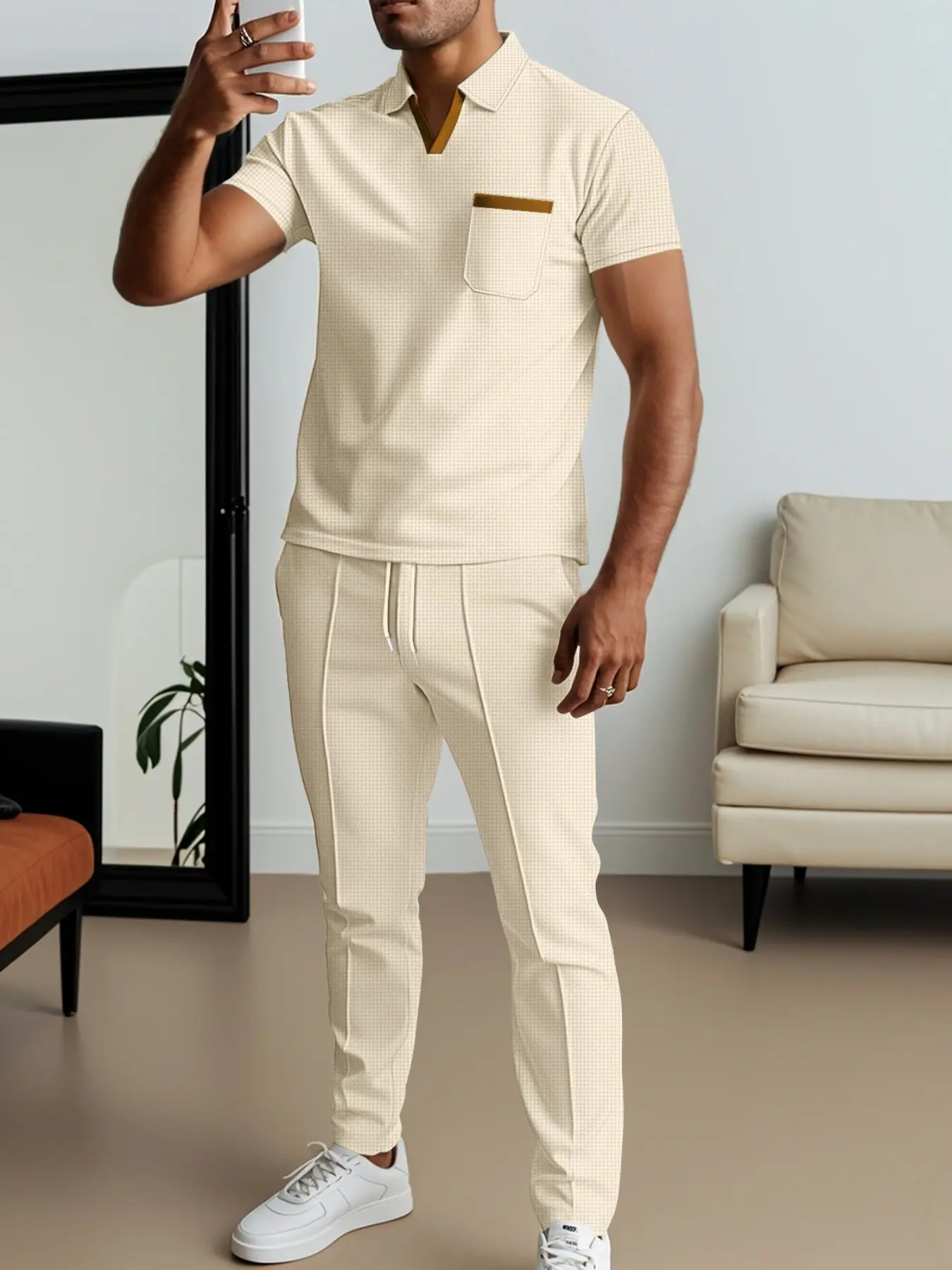 Men's Two-Piece Set, Christmas Gift, Friday, Spring Summer Fall Clothing, Casual Knit Pants, High Waist, Long Sleeve Blazer