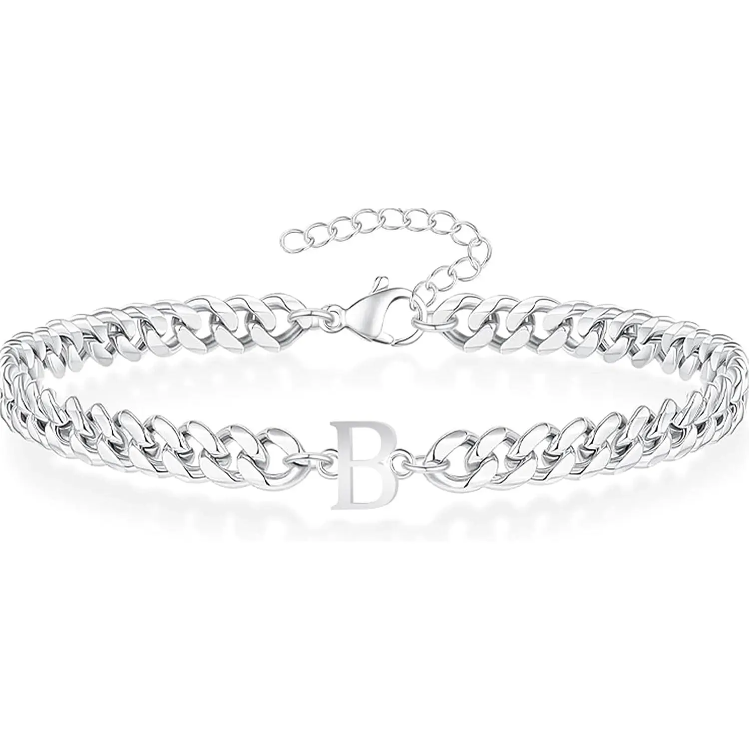 Initial Bracelets for Men Stainless Steel Cuban Link Matching Couple Bracelets Gifts for Boyfriend Dad Birthday Fathers Day Anniversary Graduation Gifts Him Mens A-Z Letter Bracelet