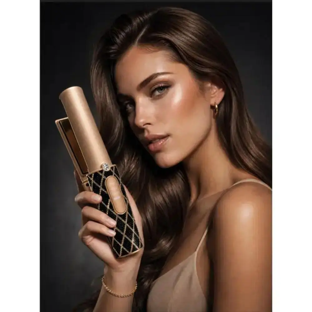 2-in-1 Hair Straightener and Curler Hair Styling Tool, Luxury Rhinestone Grip Ceramic Flat Iron Curler and Crimper for Skiing Salon Styling, Adjustable Temp, LCD, Auto Shut-Off, Frizz Control, Crystals, Lcd Display, Metal, Mirror‑Smooth Hair