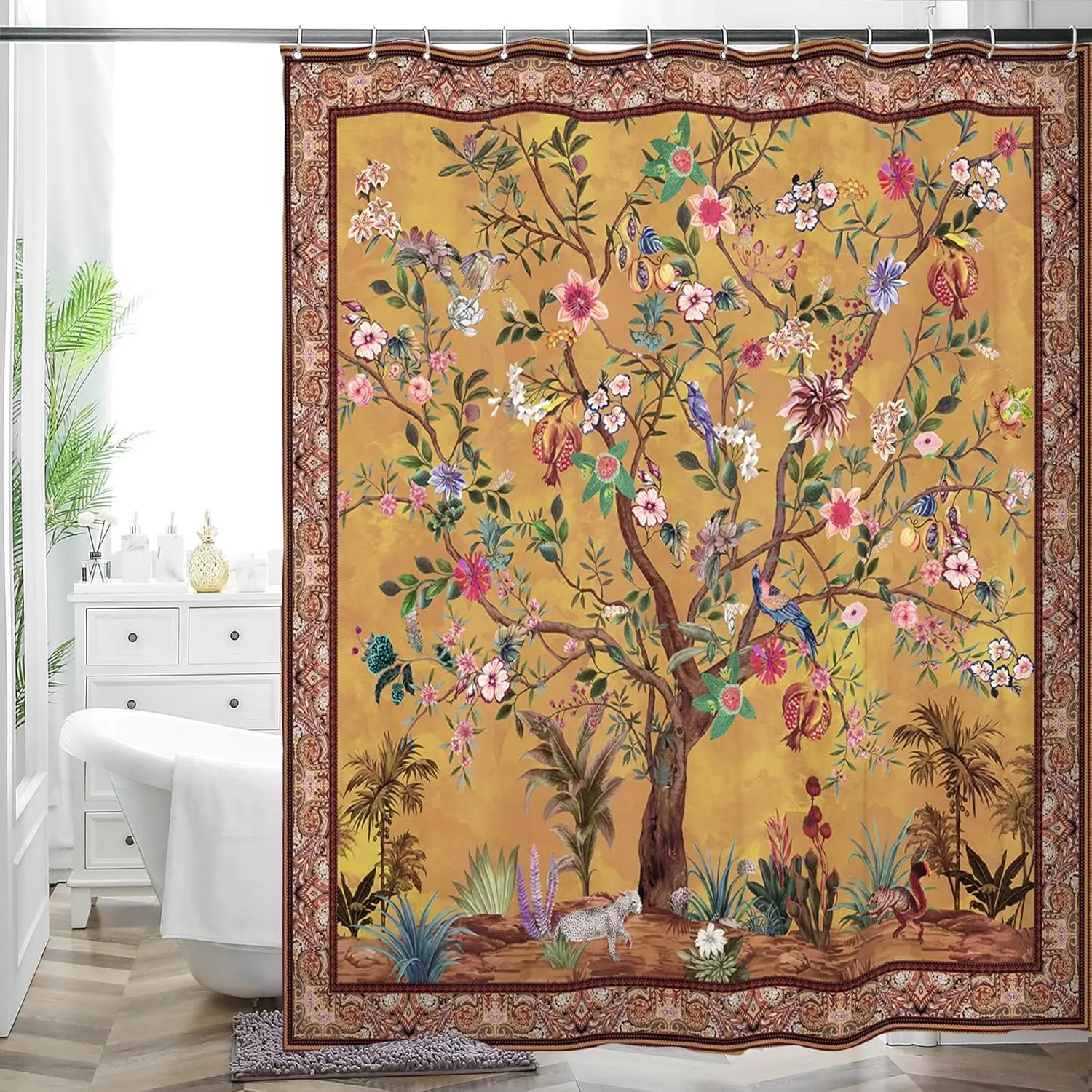 Boho Shower Curtain 72"x72" Water-Repellent Polyester Fabric with 12 Hooks, Machine Washable Quick-Dry Soft Feel for Bathroom Bathtub DecorGift