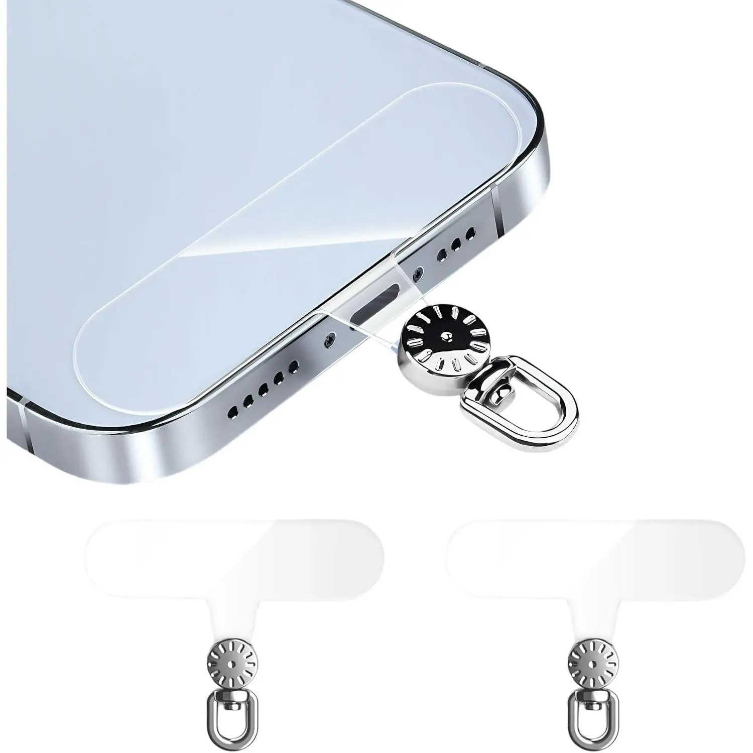 360  Rotatable Clear Transparent TPU Mobile Phone Tether Tabs - Compatible with Lanyards and Mobile Phone Accessories, 2-Pack(TPU-Transparent)
