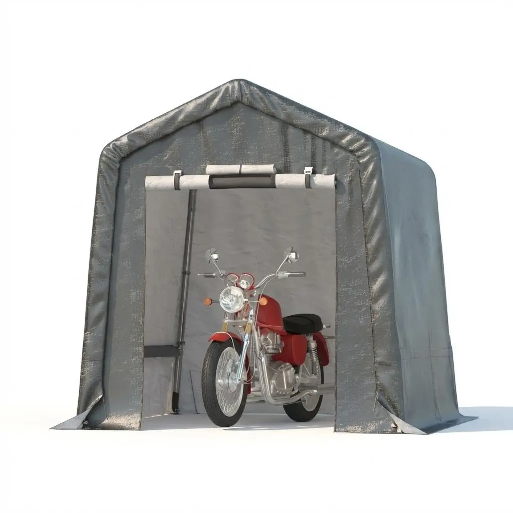 GARVEE Outdoor Portable Storage Shed with Roll-Up Door & Vent, 240G Heavy-Duty Shelter Waterproof PE Tarp, UV-Resistant Storage Sheds for Motorcycle, Firewood, Garden and Tools (Gray, 6'x8')