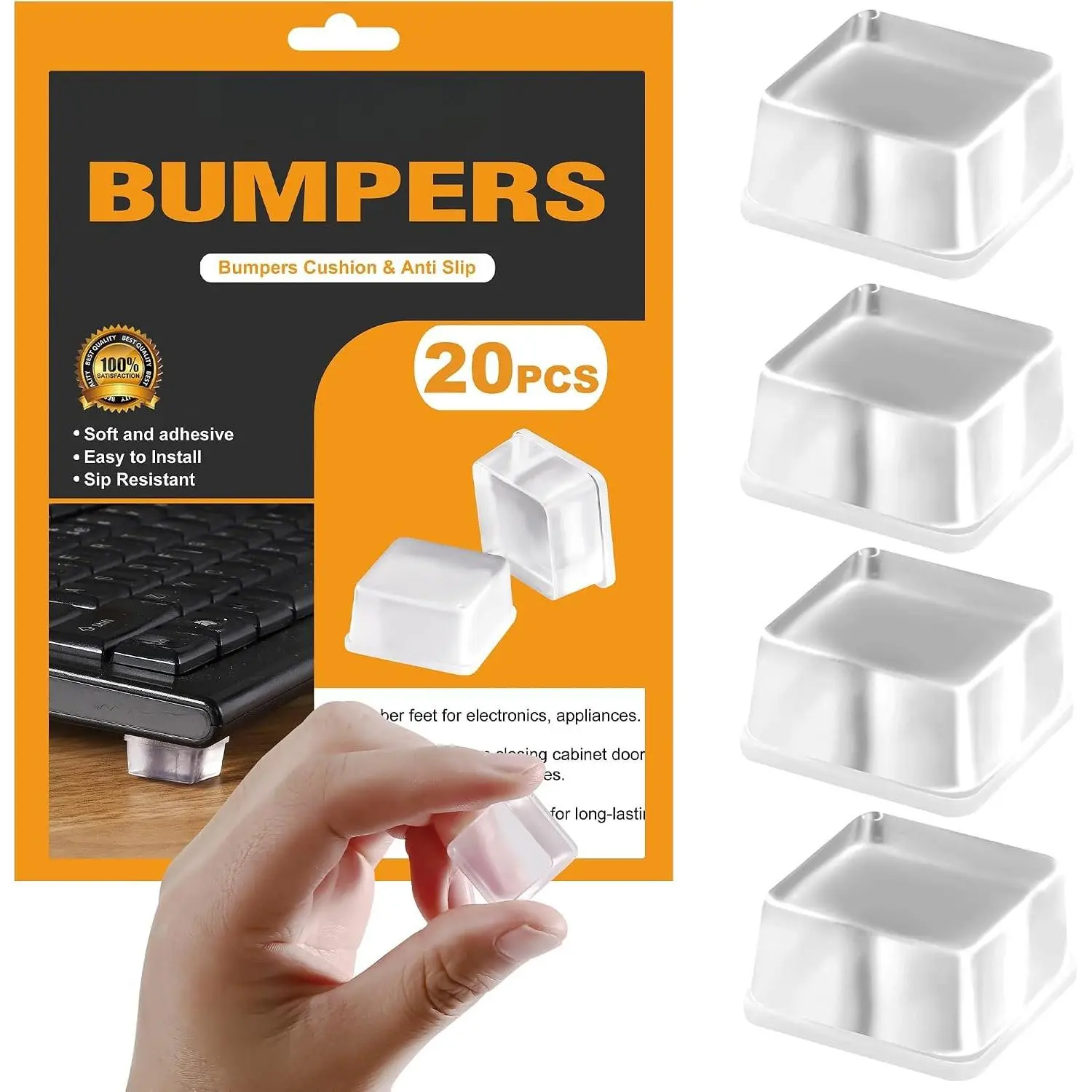 Rubber  for  Board, 20 count Rubber Bumpers Self Adhesive, Clear Rubber Bumper Pads, Square Adhesive Bumper Pads for Speakers, Laptop, Appliances 0.78" x 0.38"