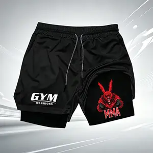 GYM Warriors Rabbit Graphic 2-in-1 Men's Workout Shorts Quick Dry Anti-Chafe Compression Liner Shorts for Sports Training wx226