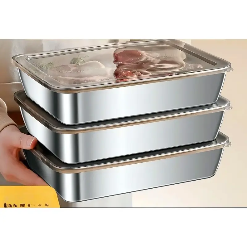 Food-grade Stainless Steel Food Storage Containers with Lids, Freezable, for Commercial Stall, Picnic and Refrigerator Use