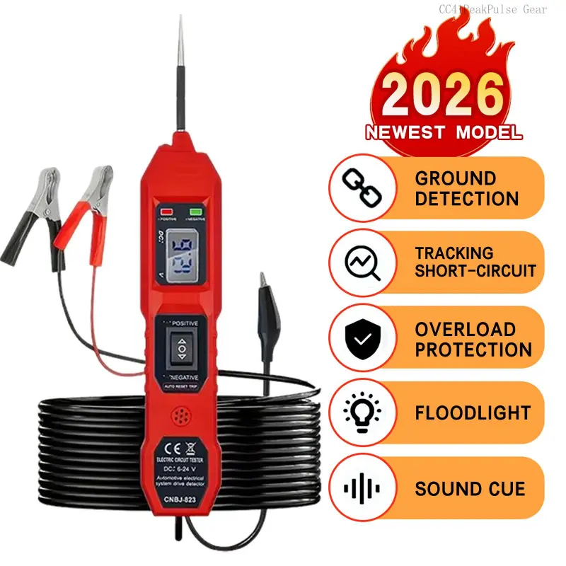 Circuit Tester Pen – 6-24V Power Probe with Ground Detection, Tracking, Overload Protection, Floodlight & Sound Cue, Professional Electrical System Diagnostic Tool for Cars, TrucksCC41PeakPulse Gear