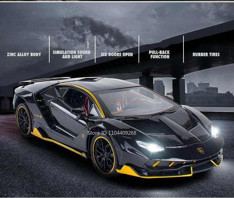 1:24 Scale Lambor LP770 Revuelto Sports Car Model Toy Alloy Diecast Sound Light Supercar Vehicles Models Boys Birthday Gifts