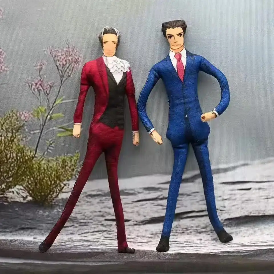 Phoenix Wright: Ace Attorney Miles Edgeworth Cosplay Plush Doll - Polyester Edit, 2pcs, Lan, Body Wire Skeleton, Action Stuffed Doll, DIY Specialty Supplies, No Battery Needed, Toys & Hobbies Gifts