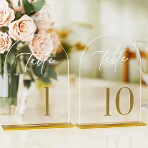 Wedding Table Numbers 1-10 with Stands, Elegant 5.5 x 7” Arch Acrylic Signs with Holders, Clear Acrylic Table Numbers for Wedding Reception Anniversary Party Events