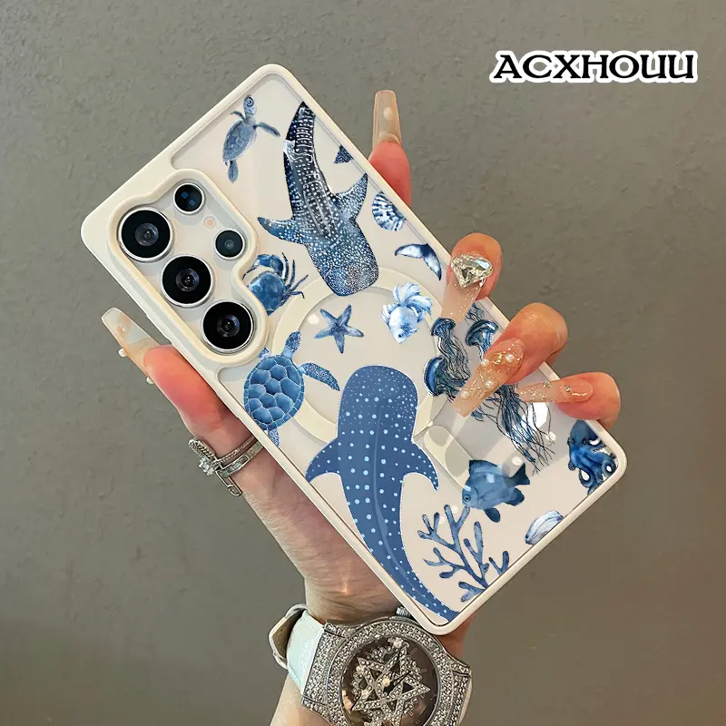 Magnetic Protective Case for SAMSUNG S26 ULTRA S25 S24 S23 S22, Aesthetic Whale shark ocean pattern Design | Shockproof, Silicone, Lightweight, Scratch Resistant, and Girly