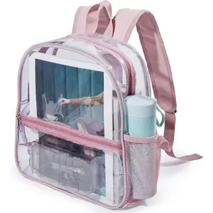 Mini Clear Backpack for Stadium Events, Concert, 12×6×12, Rose Gold Small Clear Backpack for Girls, Mochila Transparente Para Mujer, Stadium Approved Transparent Bag for Festivals, Sport Events
