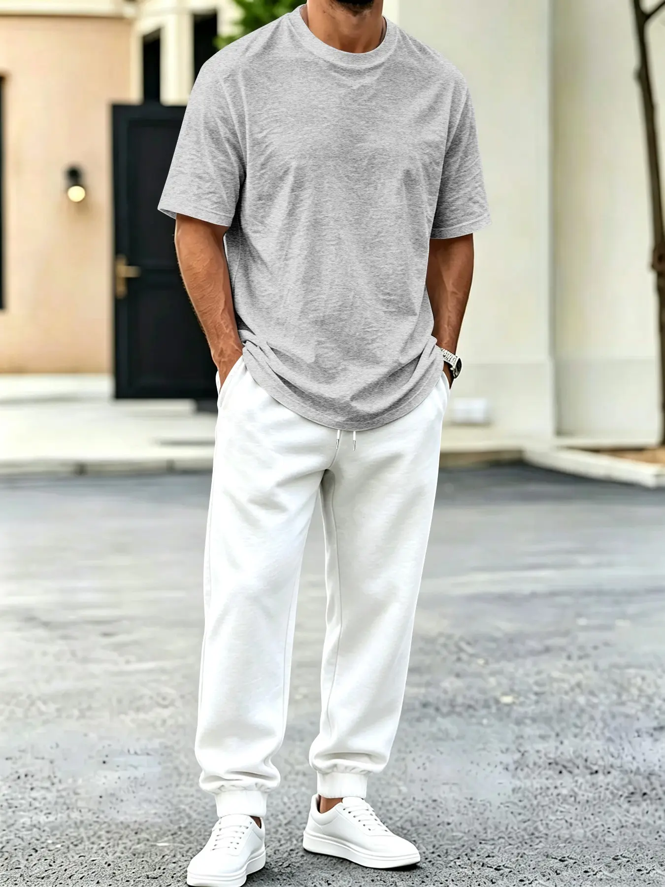 Summer Men's Solid Color Loose Fit Short Sleeve Tracksuit Set, Simple Casual Sportswear Daily Wear Two-Piece, Athleisure Sportswear Set