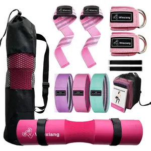 Lifting Straps Ankle Strap For Cable Machine Squat Pad Safety Straps and Carry Bag, Barbell Pad Set for Squat Hip thrust pad, gym accessories for, Fits Standard Olympic Bars and Smith Machine