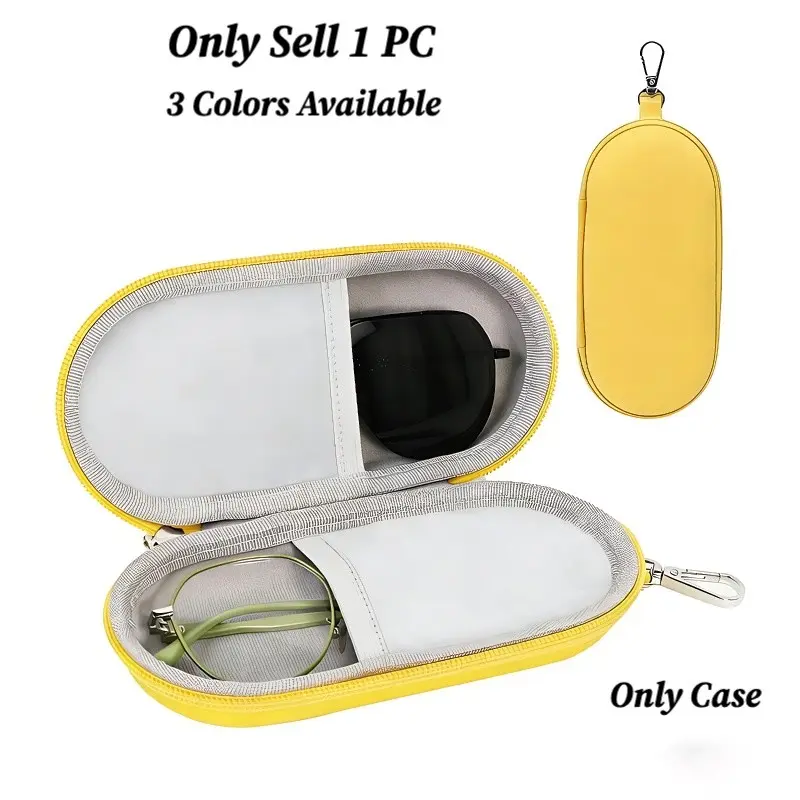 1 Count High-End Double Layer EVA Eyeglass Case with Carabiner Clip, Hard Shell Waterproof Anti-Scratch Eyeglasses Storage Bag, Portable Eyewear Organizer Sunglasses Organizer Box for Travel Hiking Camping Beach Car Backpack Daily Use
