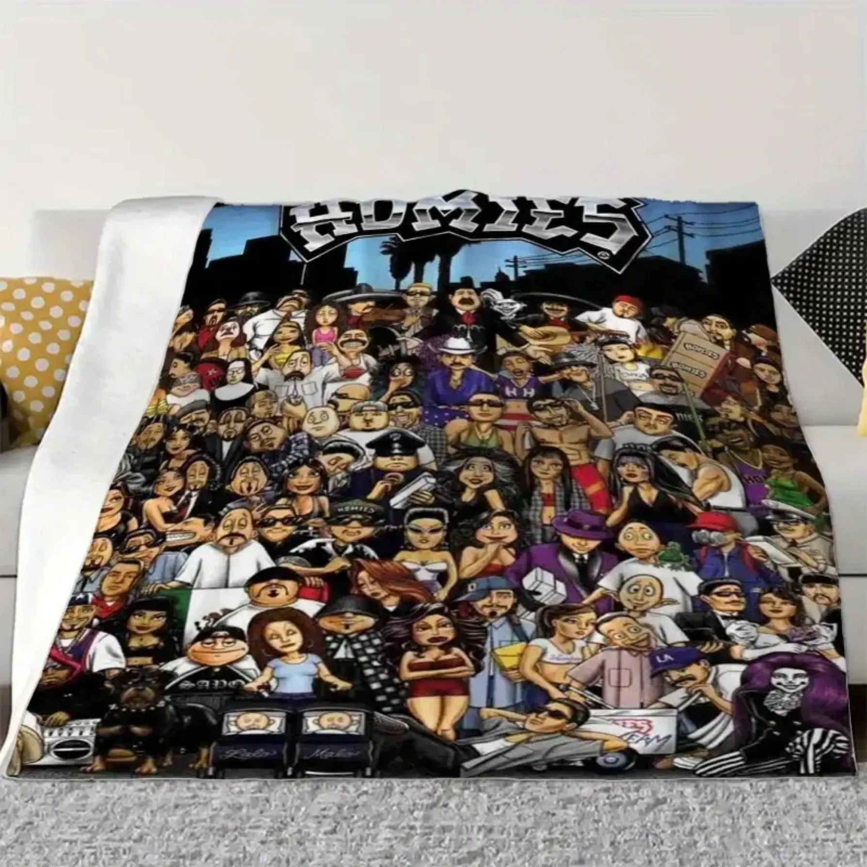 HOMIES Soft Printed Flannel Blanket Y2K Hip Hop Chicano Art Retro Streetwear Plush Fleece Throw Cozy Aesthetic Room Decor Bedding Couch Sofa Cover Travel Holiday Gift