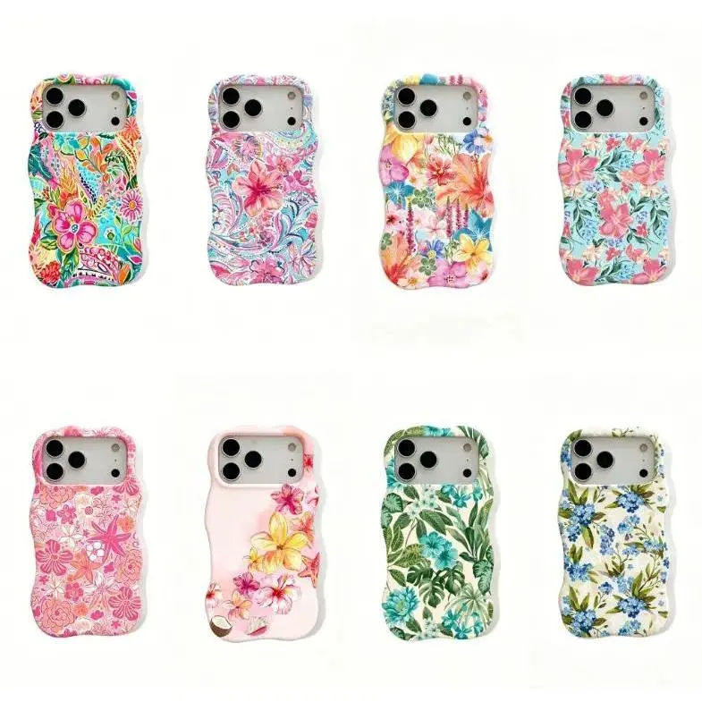 Tropical Floral Aesthetic Smartphone Phone Case, stylish pattern protective cover with lens protection, crafted with wavy shell texture. Suitable for iPhone 17-11 Pro Max/Plus