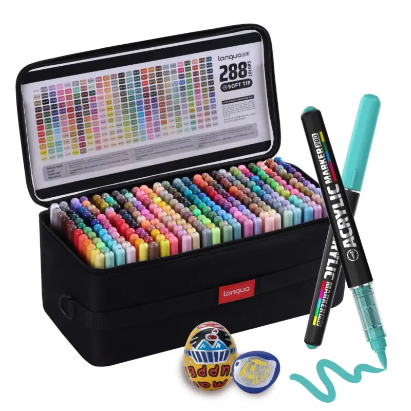 Acrylic Paint Markers 288 Colors, Soft Brush Tip Paint Pens with Upgraded Ink System, Acrylic Markers for Rock, Wood, Glass, Ceramic, Plastic, Fabric, Canvas & Black Paper
