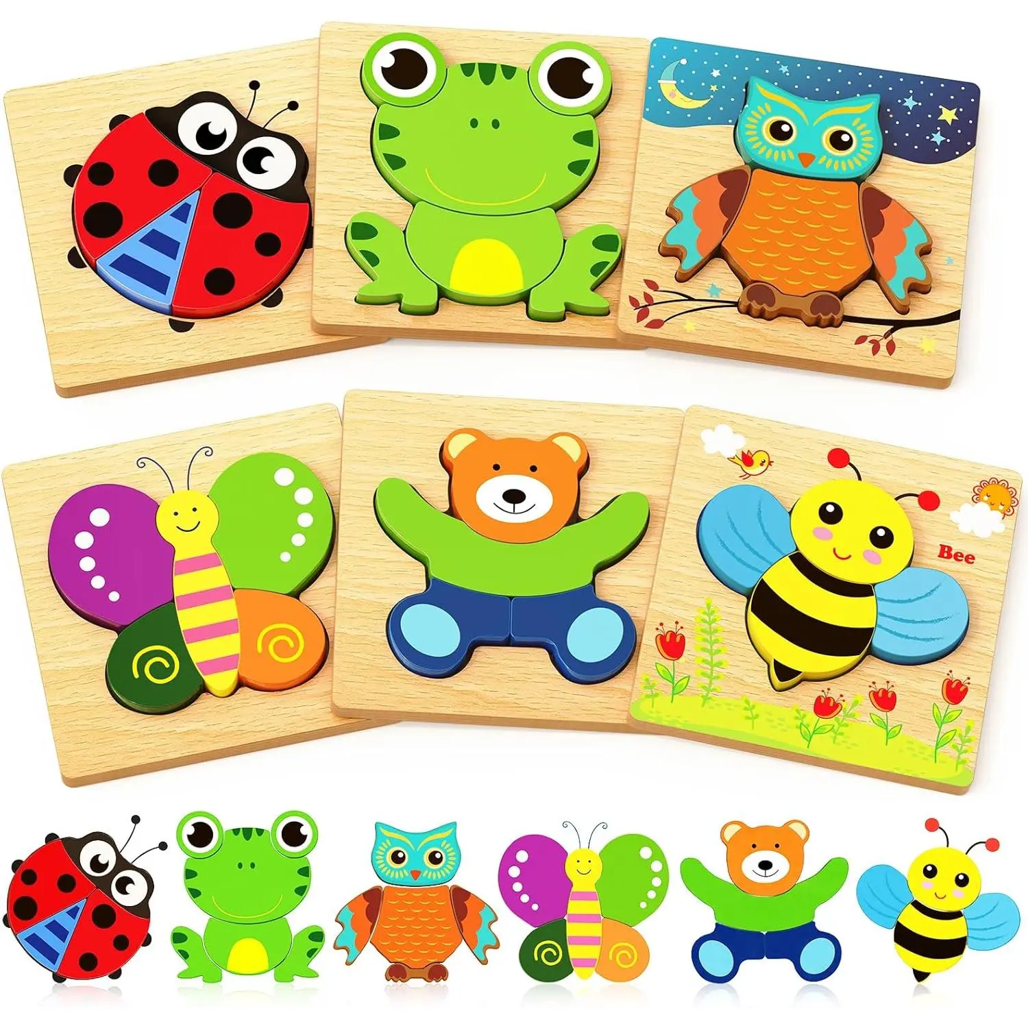 Wooden Puzzles Toddler Toys Gifts for 1 2 3 Year Old Boys Girls, Animal Jigsaw Puzzles Montessori Toys, Learning Educational Christmas Birthday Gifts for Girls Boys Ages 1-3