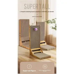 23.6 Inch L Shape Cat Scratch Pad, Vertical Cat Scratcher Wall Mounted, Cat Scratching Cardboard with Ball Toy for Indoor Cats