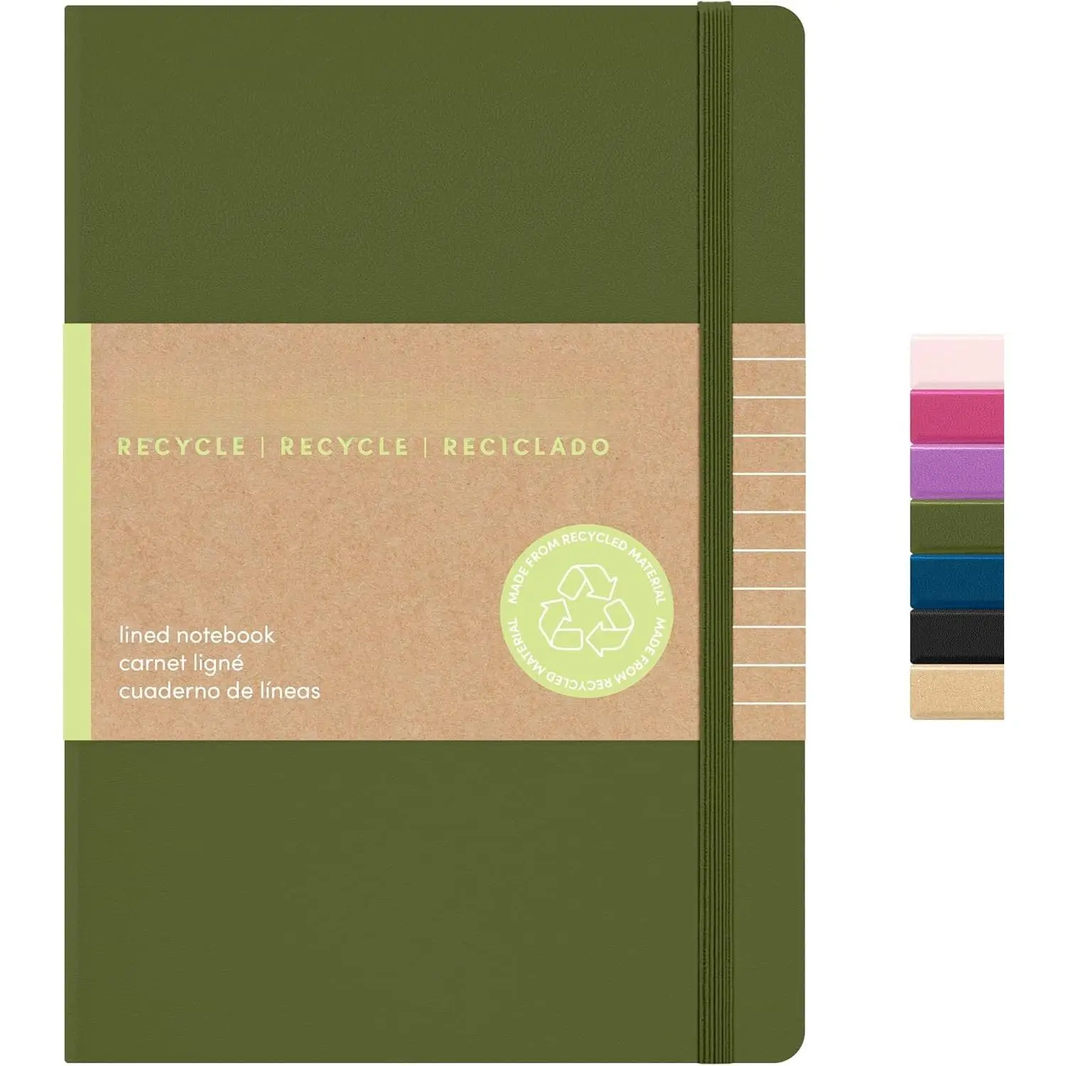 Recycled Lined Journal Notebook, (Olive), 160 Pages, Medium 5.6 in x 8 in - 100 GSM Thick Paper – College Ruled, Hardcover Journaling Notebook for Work, School & Note Taking