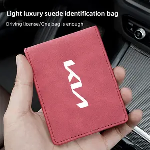 Leather Car License Cover, Auto Emblem Card For KIA K9 Sportage Niro K5 Carnival EV6 EV9 EV3 K8 Stinger Forte Ceed Cerato Sorento RIO Picanto Proceed Soul Cadenza Borrego Ray EV Syros K4 Telluride Sonet Seltos Stonic Optima Tasman K900 VG Venga