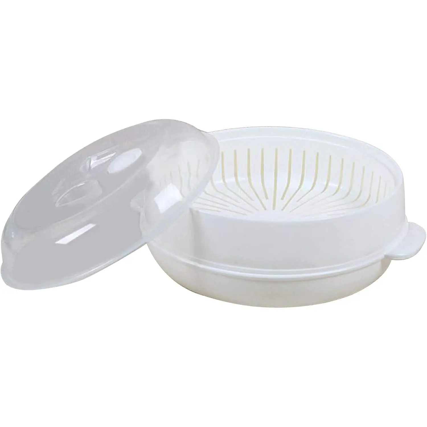 1-Tier Microwave Steamer Heating Steamer for Home Kitchen White (Round)