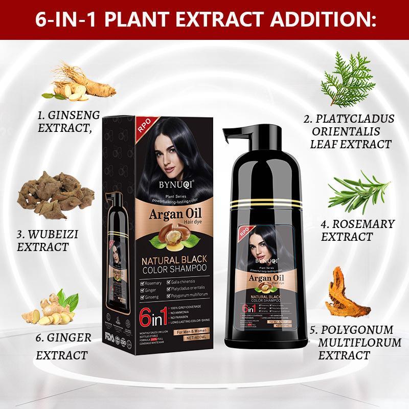 6 in 1 Argan Oil Plant Hair Dye Shampoo, Natural Hair Coloring Shampoo, Gentle Haircare & Styling Product for Women & Men