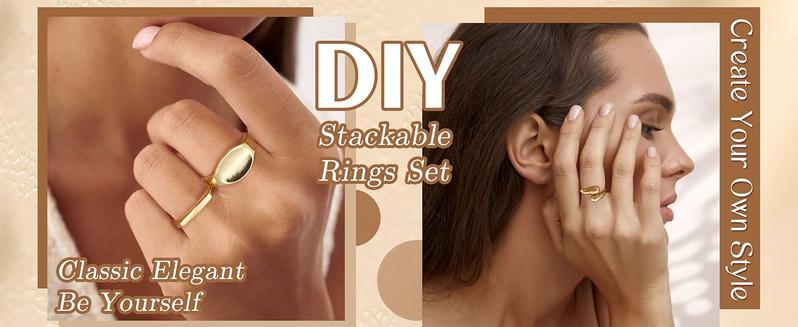 THUNARAZ 12 Pcs Chunky 16K Gold Plated Golden Rings for Women Men Adjustable Open Elegant Rings Twisted Round Signet Rings for Gift Size 6-7 Open Stackable Rings Elegant Noble Twisted Round Signet Rings Gifts for Christmas