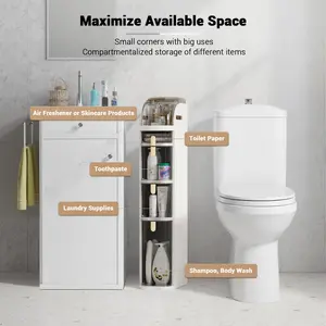 Garvee Slim Waterproof Bathroom Storage Cabinet with Wheels – 3/4-Tier Narrow Organizer with Transparent Drawers & Toilet Paper Holder, Space-Saving for Small Spaces, Bathroom, Kitchen, Laundry, Living Room