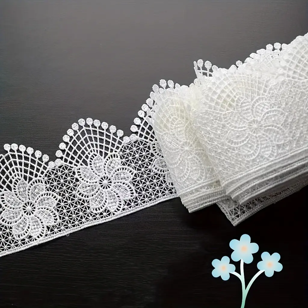 New European Floral Embroidered Lace Trim, Vintage Water-Soluble Embroidery, 3.34 Inch Wide, DIY Craft, Elegant Applique for Dresses, Shoes, Hats, Curtains, Weddings, Birthdays, Floral Appliques