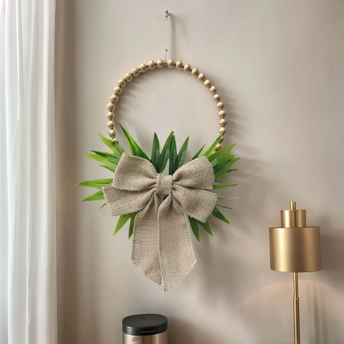 Vintage Style Beaded Wreath with Large Bow, Ideal for Hanging on Doors, Windows, Walls, Perfect Mother's Day Gift, Home Decor Items, Hanging Room Decor