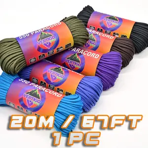 Paracord 550: 20m/66ft Tactical Parachute Line, 4mm Diameter, 550lb/250kg Strength, 11 Colors, Survival & Camping Gear
