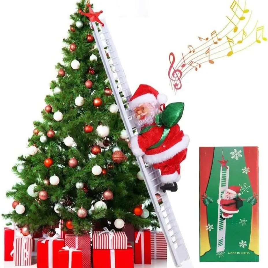 Electric Santa Climbing Rope Ladder, Christmas Tree Decoration, Battery Powered, Festive Holiday Ornament, Easy Setup