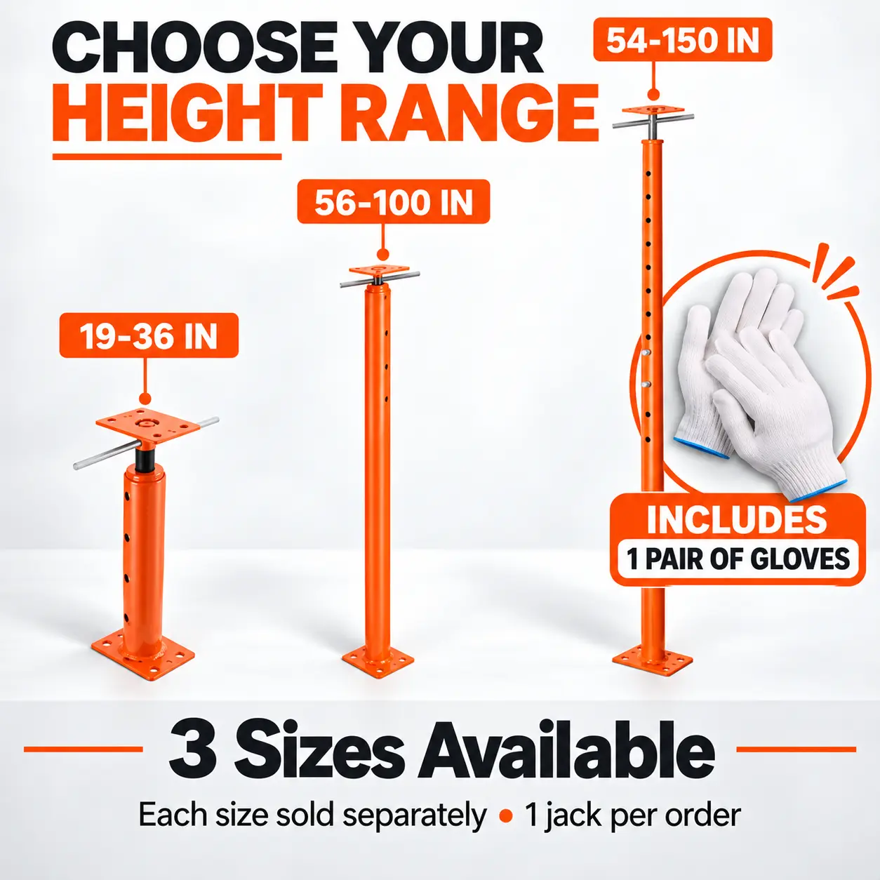 3 Pack House Floor Jacks, Adjustable Steel Support Posts, 19–36 / 56–100 / 54–150 Inch Height Options, 18, 000 lbs Max Load Capacity, Telescoping Jack Posts for Basement, Crawl Space, Floor Leveling, Beam Support and Temporary Structural Support