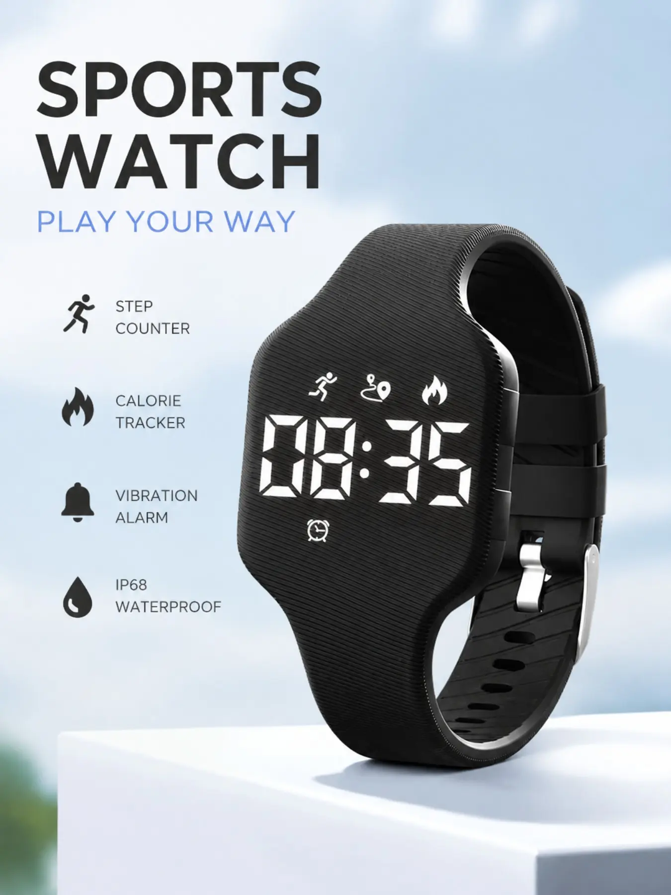 Children's Digital Sports Watch for Boys and Girls: Waterproof Digital Watch, IP68 Water-Resistant, Magnetic Charging, Pedometer, Timer, Alarm Clock, Outdoor Sports Watch