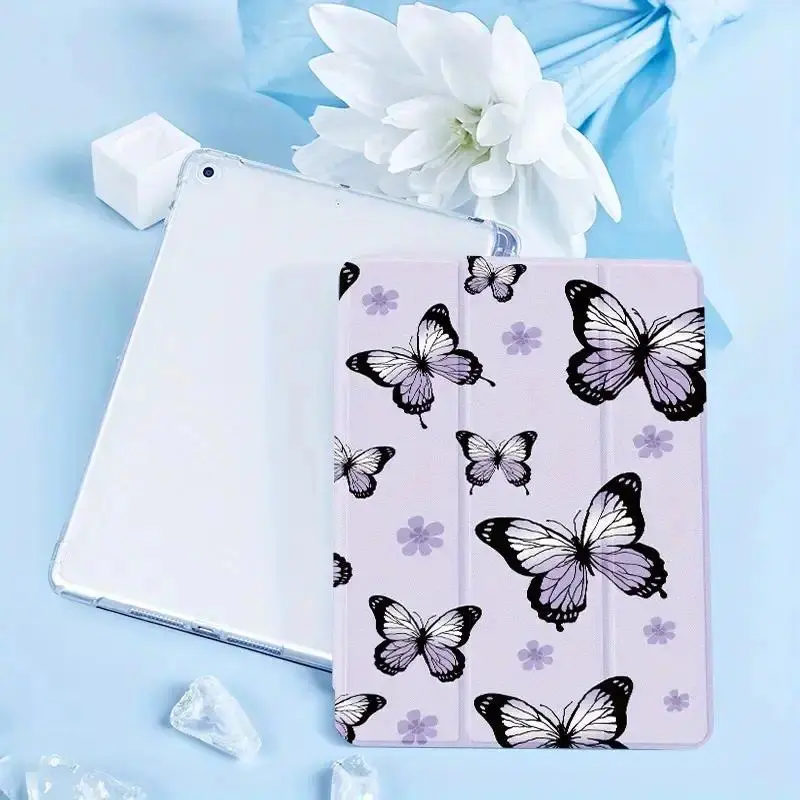 Stylish Sketch Butterfly & Tiny Flower Tablet Case - Compatible with 2023-2025 Apple Devices (10.9in 10th Gen, 11in Pro/Air 2024, 11in 2025 Model, 13in Pro 2024)