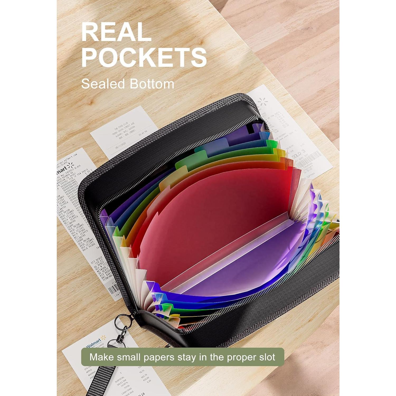Receipt  Organizer, 12 Pockets Small Accordion File Organizer, Junior Size 11x 6.6 Inches, Zipper Closure, Multi-Color Tabs