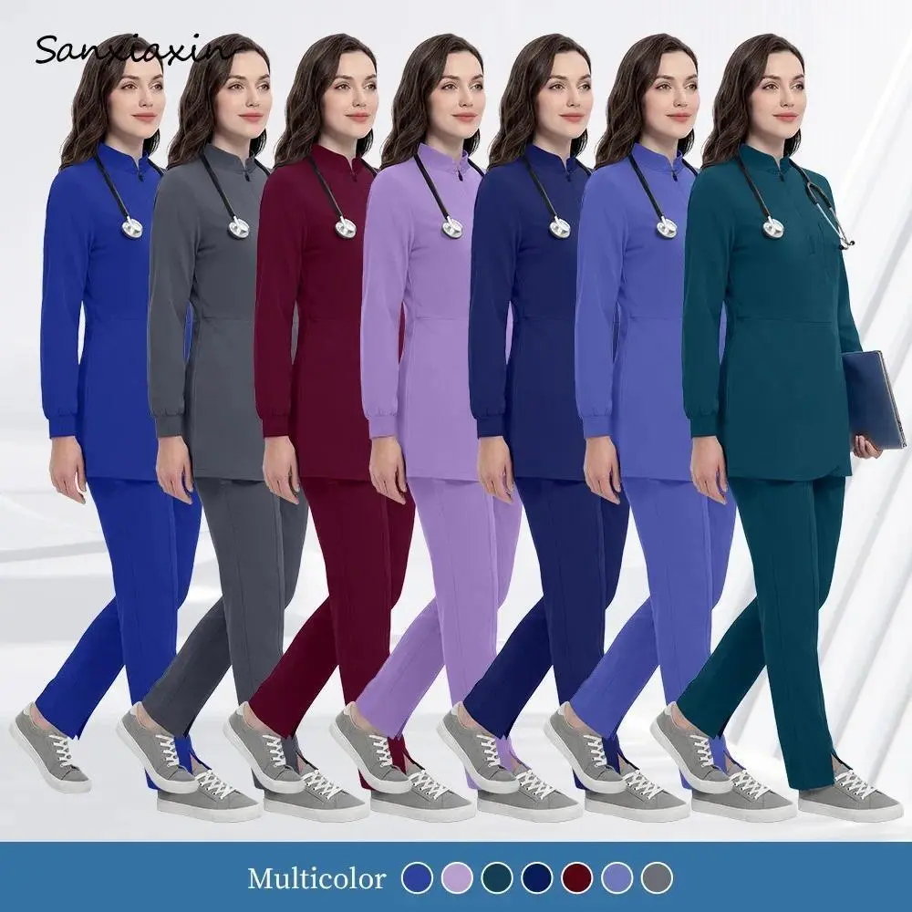 Zipper Nurse Uniform Medical Scrub Working Clothes Dental Assistant Nursing Suits Beauty Salon Workwear Pet Hospital Surgery Set