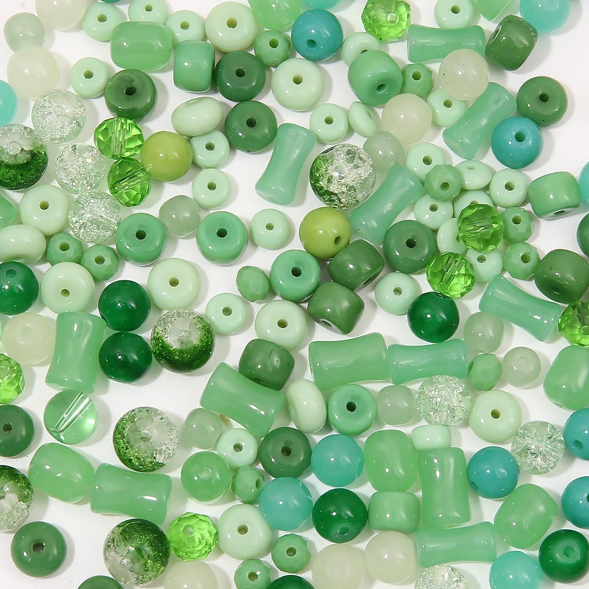 Green transparent solid color glass beads, crystal beads, round beads, bamboo beads, used for DIY handmade bracelets, necklaces, and jewelry