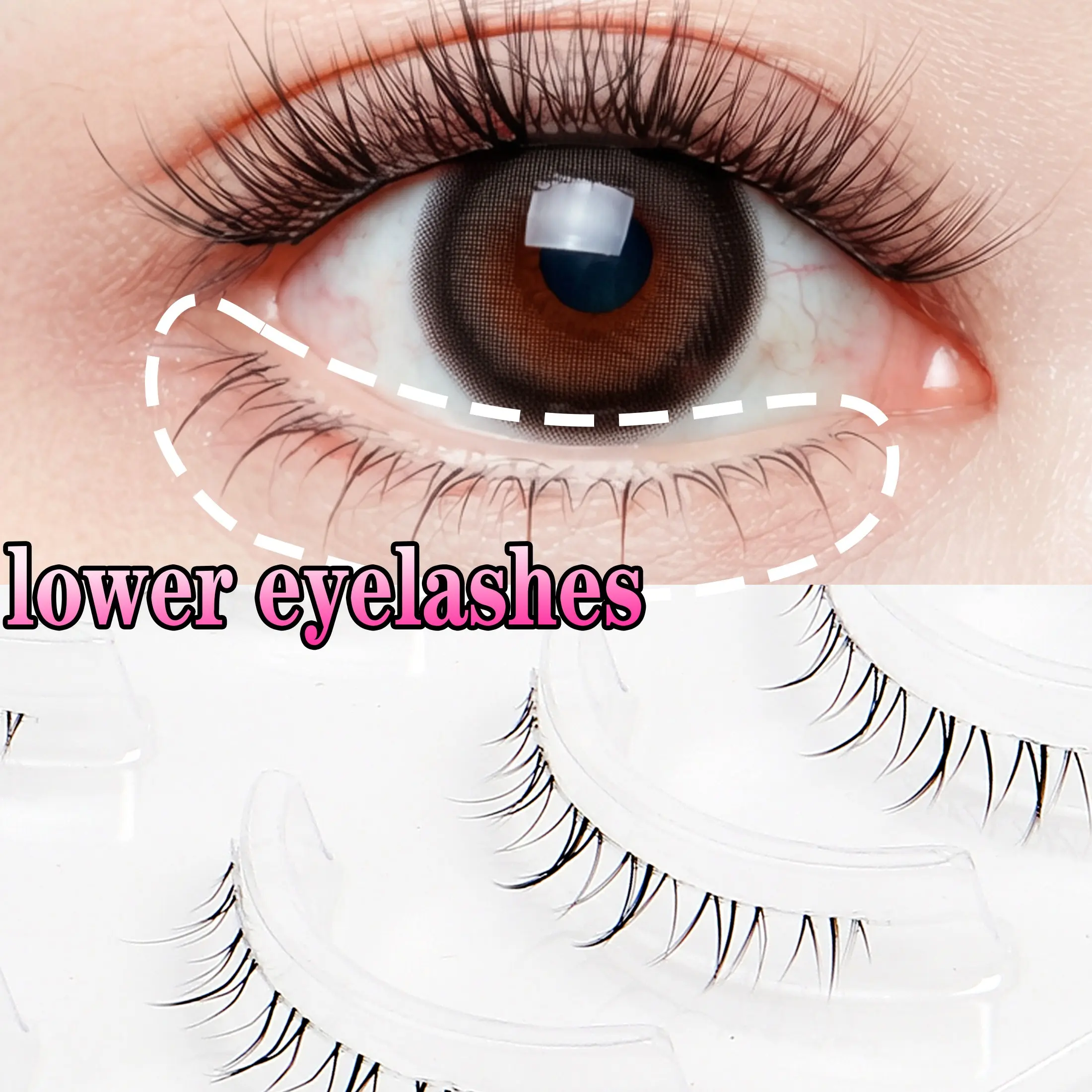 5 Pairs Thin Soft Lower Lashes, Natural Eye Enlargement, Full Strip False Eyelashes, Transparent Handle, Comfortable Wear, No Heavy Feel
