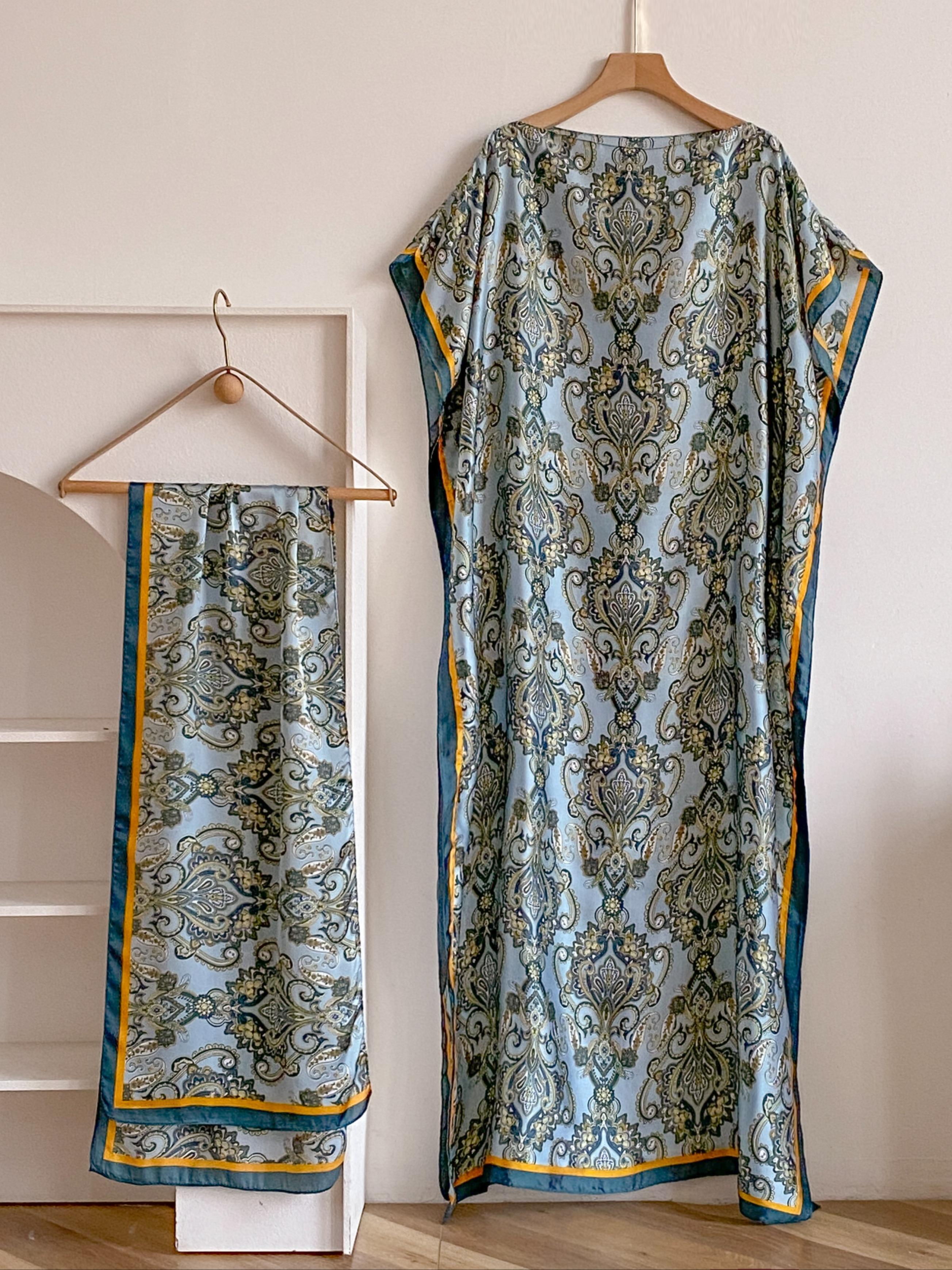 Women's Random Leopard Print Long Sleeve Open Front Shawls & Scarf Set, Casual Shawl & Scarf Set for Beach Vacation, Fashion Accessories for Women, Beach Cover Up