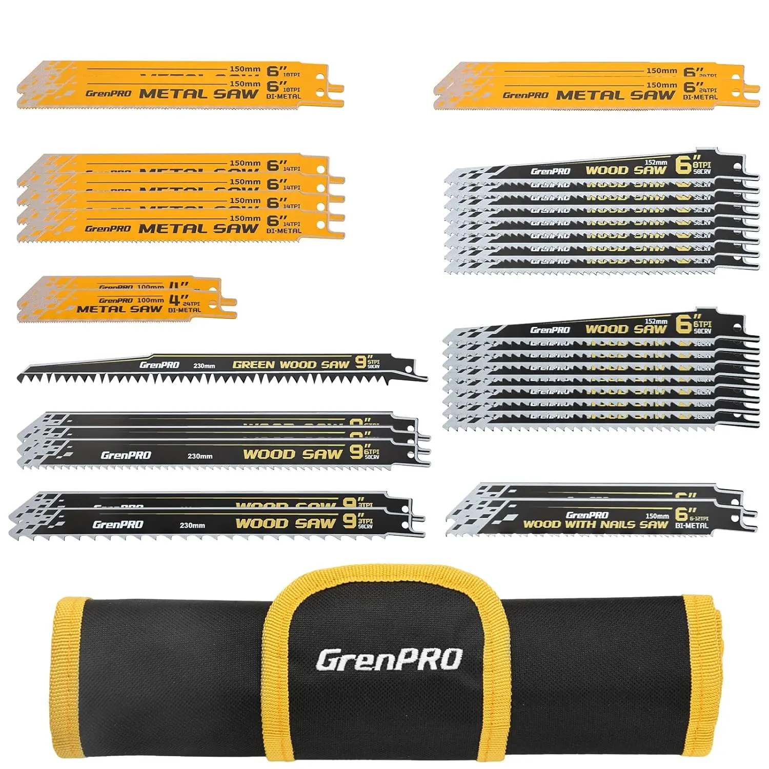 34Pcs Reciprocating Saw Blade Set with Organizer, & Wood Sawzall Blades for,,,,,, Black&, Skil,