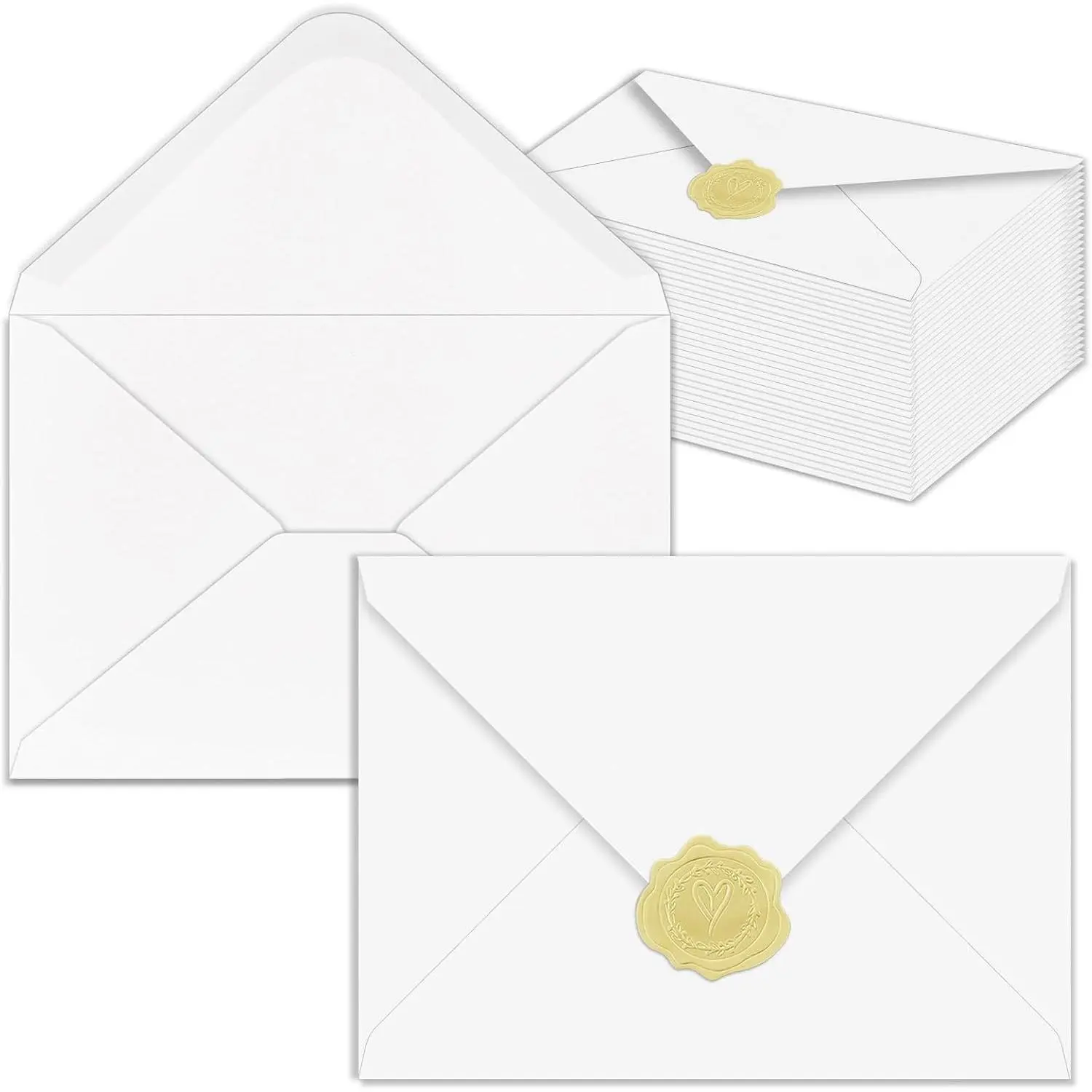 4x6 Envelopes With Golden Stickers (50, White, A4)