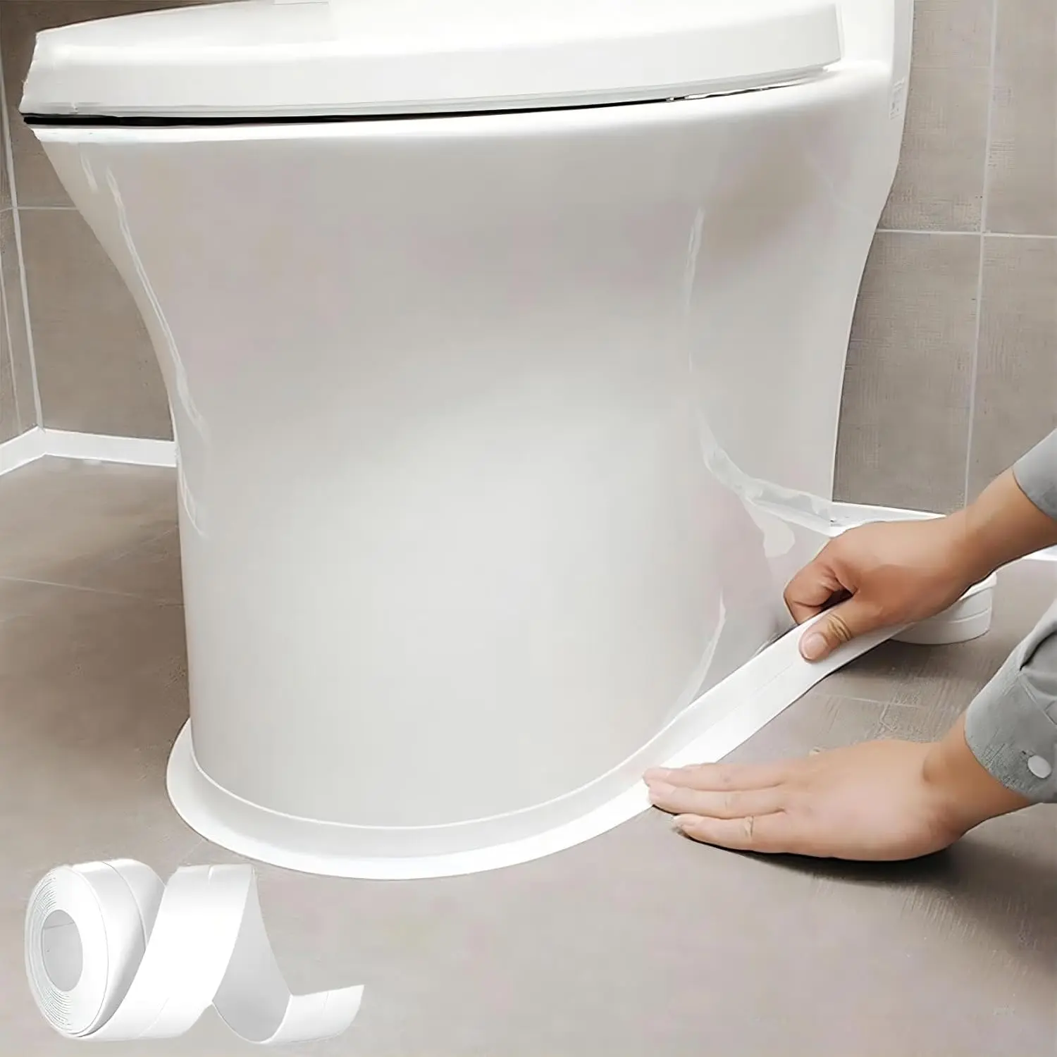 Caulk Tape Self Adhesive, 1 Rolls  Caulk Strip, Toilet Sealer Around Toilet Base, Traditional Caulking , Caulking Tape for Bathroom, Bathtub, Floor Wall  Protector (1)