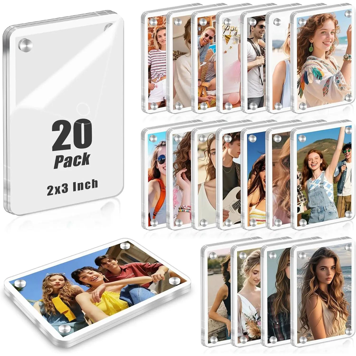 20 Pack  Fridge  Frame for , 2.36x3.54 Inch Mini Picture Frames for  Instax Mini, Clear  Frames for Refrigerator, Double Sided Wallet Size  Photo Frame