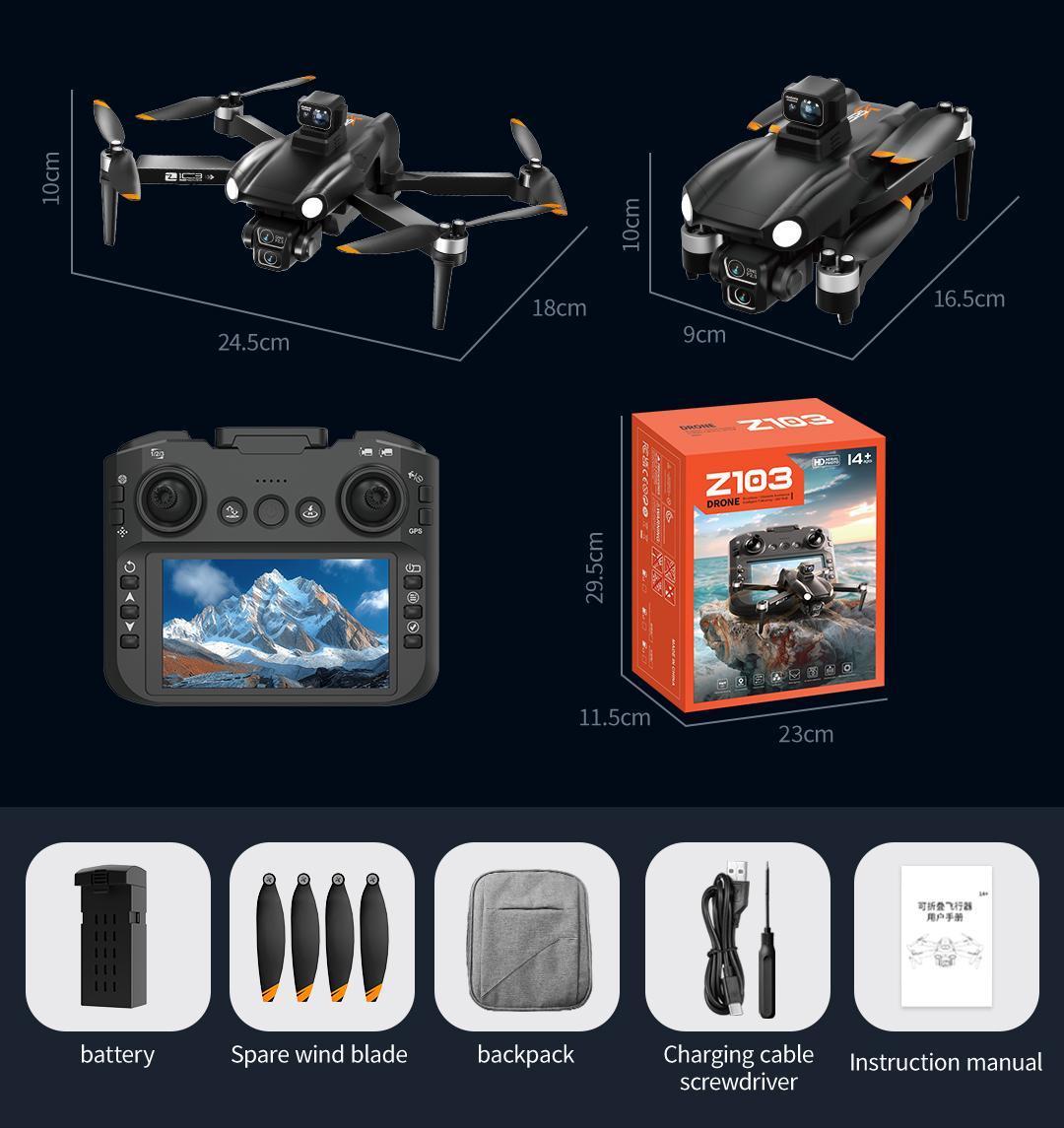 2026 GPS brushless HD camera drone with a 4.5-inch screen remote controller, four-way obstacle avoidance, ESC adjustable camera, GPS return-to-home, 360° rolls, and three batteries for up to 45 minutes of flight—ideal for aerial photography and gifting
